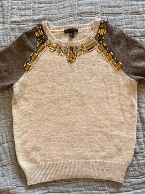J. Crew✨alpaca and wool jeweled embellished short sleeve sweater top (size S)
